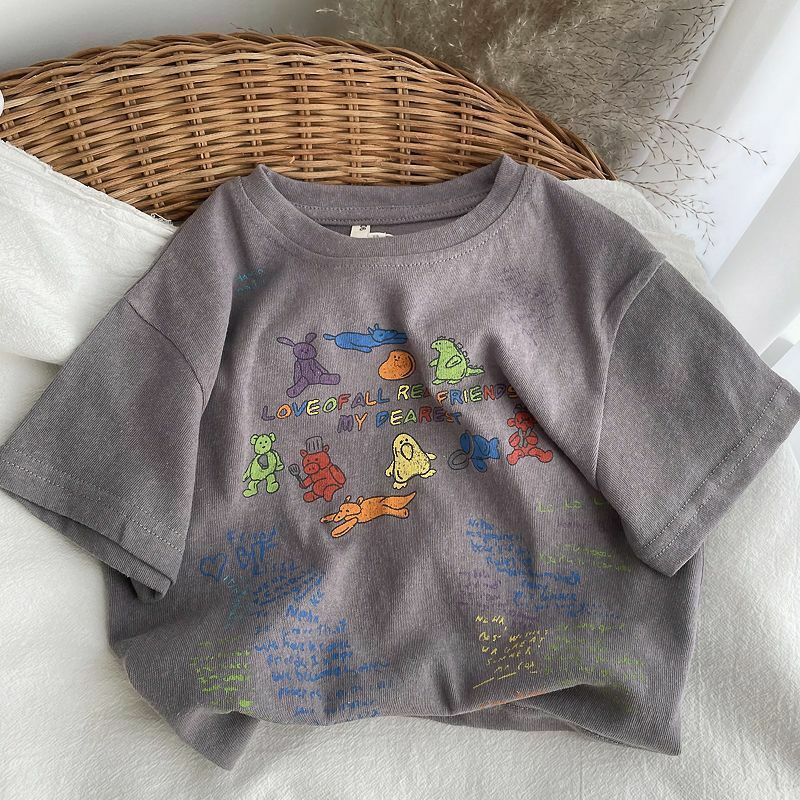 2024 Cartoon Baby T-shirts Korea Style Children's Baby Short Sleeve Printing Tees For Boys Girls