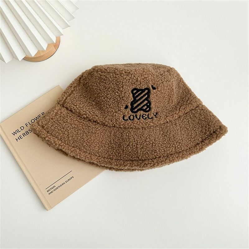 Plush Bucket Hat Casual Keep Warm Thickened Fisherman Hat Cute Bear Ear Protection Women Girls