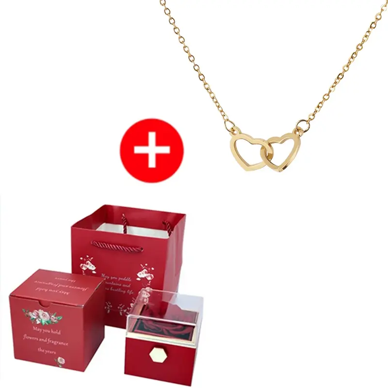 Kotak cincin perhiasan mawar abadi Valentine baru 2024 casing penyimpanan kalung liontin pernikahan putar untuk pacar wanita
