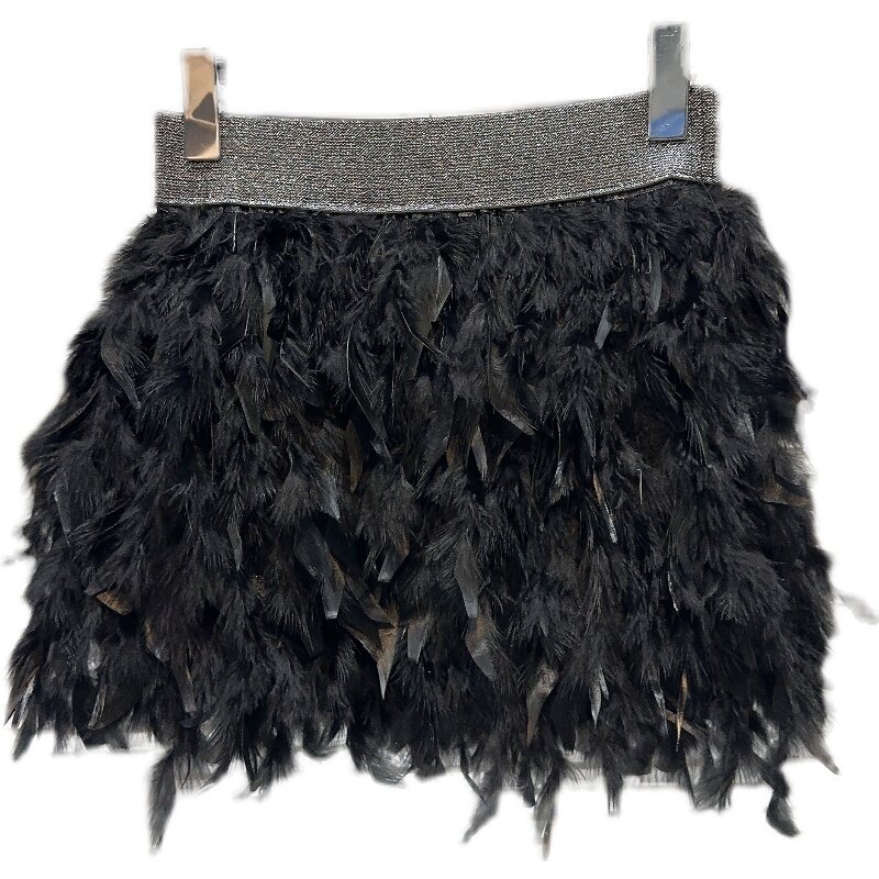 Falda Autumn New Collection Feathers Faux Fur Elastic Waist Short Mini Bodycon Skirt Women 40 Faldas