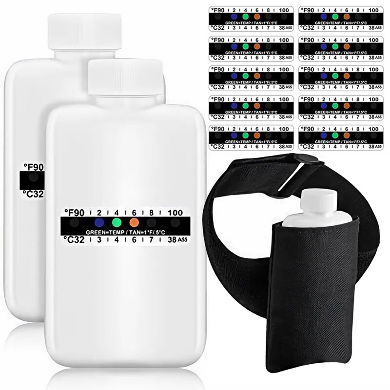 Kit Completo de Teste de Urina, 2 garrafas vazias portáteis, 10 tiras de teste sensíveis à temperatura adesiva e saco de isolamento