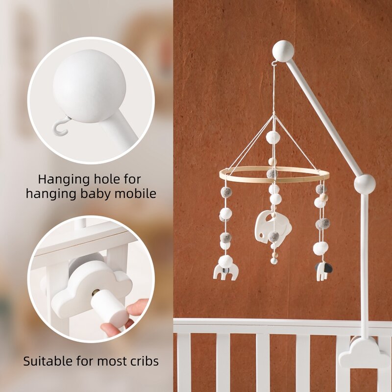 Baby Wooden Cloud Bed Bell Bracket Cartoon Crib Bed Bell Mobile Hanging Rattle Toy Hanger Baby Crib Decoration Holder Arm Bracke