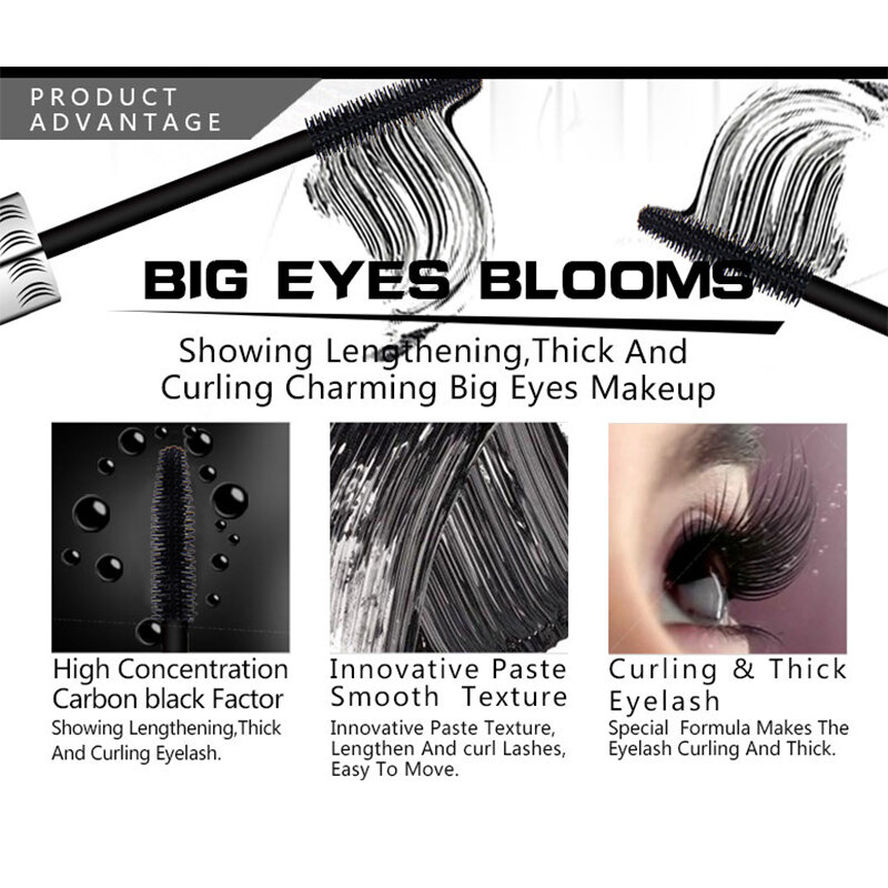 Silk Fiber Eyelash Mascara, impermeável, Rimel 3D, Extensão dos Cílios, Preto Grosso Alongamento, 4D Maquiagem Cosméticos
