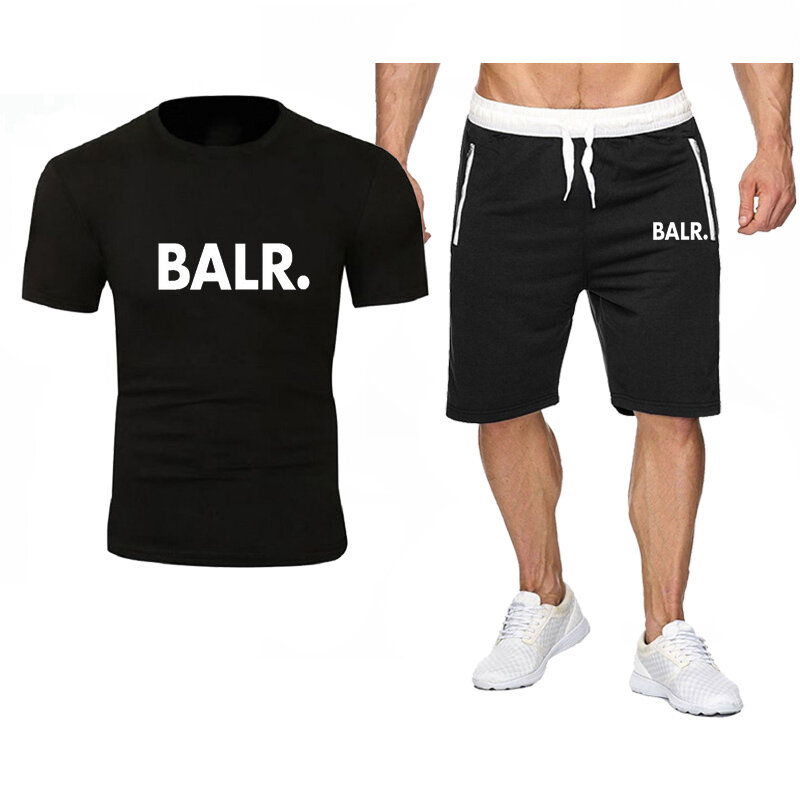 Lato 2023, popularny nowy BALR, nadrukowany napis, czysta bawełna, męski T-Shirt z okrągłym dekoltem + zestaw spodenek sportowych, wysokiej jakości sportowy zestaw do biegania