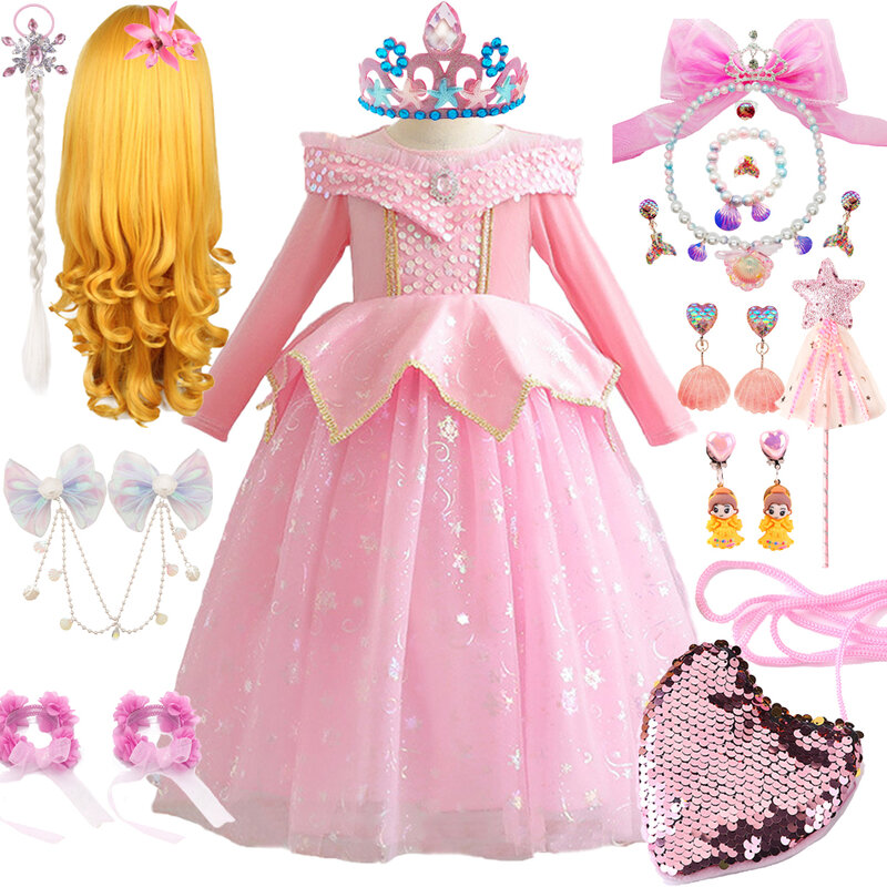 Aurora Cosplay rosa Prinzessin Kleid Geburtstag Thema Party Langarm elegante Ballkleid Halloween Event Festival Party Kostüm