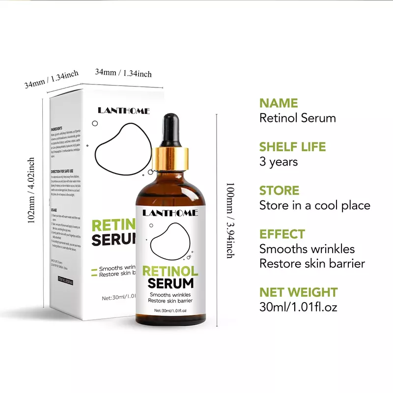 Serum Retinol 30ml, minyak pemutih wajah Anti Penuaan esensi keriput asam Hyaluronic pelembab pencerah Perawatan Kulit