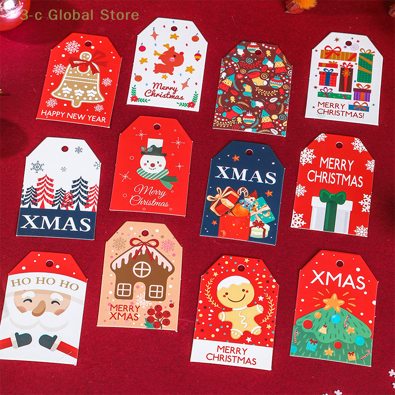 1 Набор рождественских бирок, украшения для рождественской елки, маленькие подвески с веревкой, цветные печатные карты, подвески, рождественские подарки