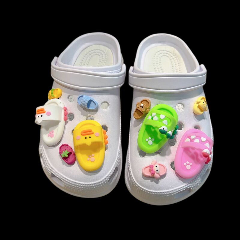 Cartoon Mini Slippers Shoe Accessories Cute DIY Hole Shoes Decoration Boys Girls PVC Sandals Fashion Shoe Buckle Kids Party Gift