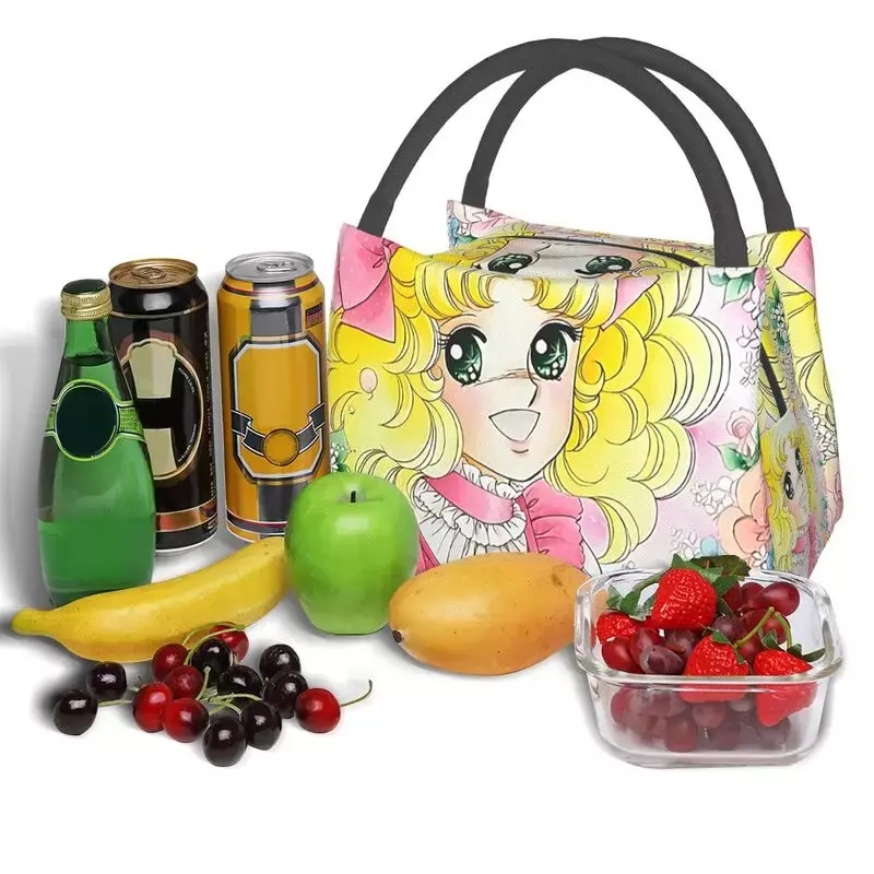 Bolsa de almuerzo con aislamiento térmico para mujer, bolsa de almuerzo portátil de Manga de Anime para oficina, caja de comida multifunción para exteriores