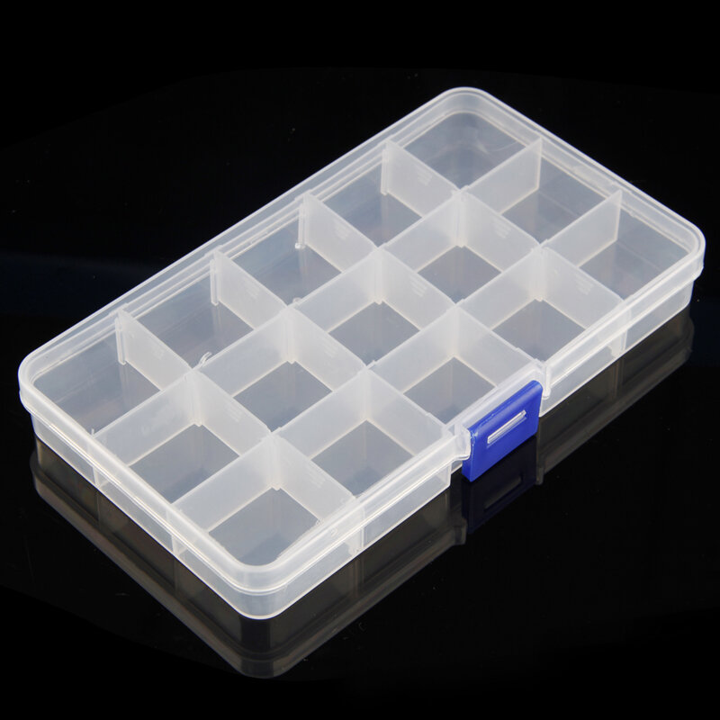 Recipiente organizador caixa joias plástico transparente 15 grades com divisórias removíveis