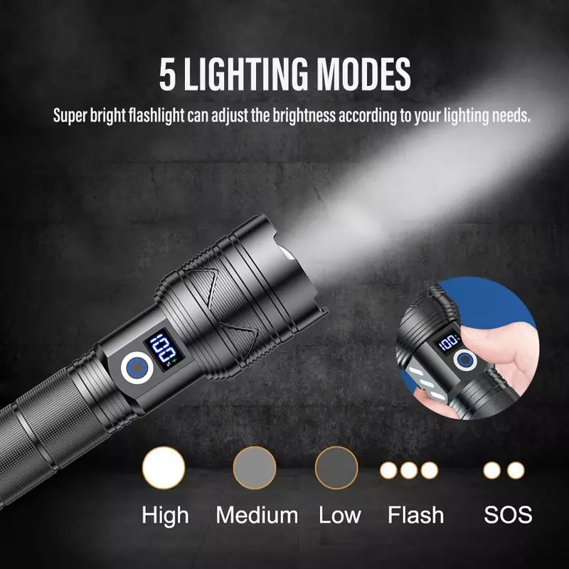 Hoch leistungs starkes Licht Langstrecken-LED-Taschenlampe USB-Aufladung Lithium-Batterie Outdoor-Teleskop zoom Super helle Taschenlampe