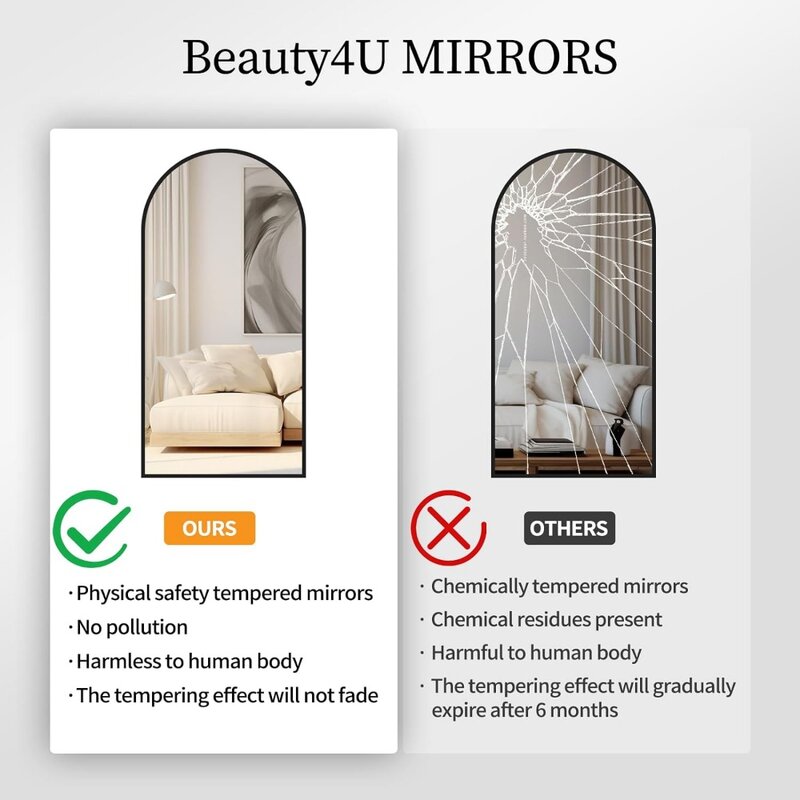 Изогнутое полноразмерное зеркало, зеркало для пола с подвесным наклоном, настенное туалетное зеркало для спальни с черной рамкой из алюминиевого сплава