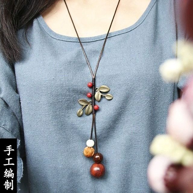 Элегантное женское длинное ожерелье из агата в этническом стиле, универсальный и простой кулон на цепочке для свитера, подарок на день матери