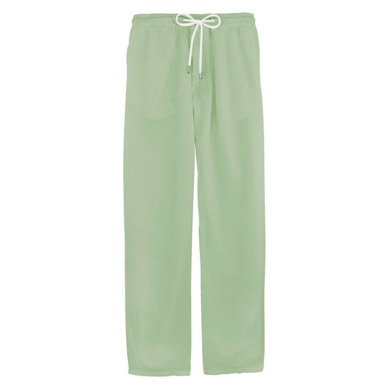 Celana panjang pria, celana panjang musim panas sederhana warna Solid modis luar ruangan katun serut nyaman