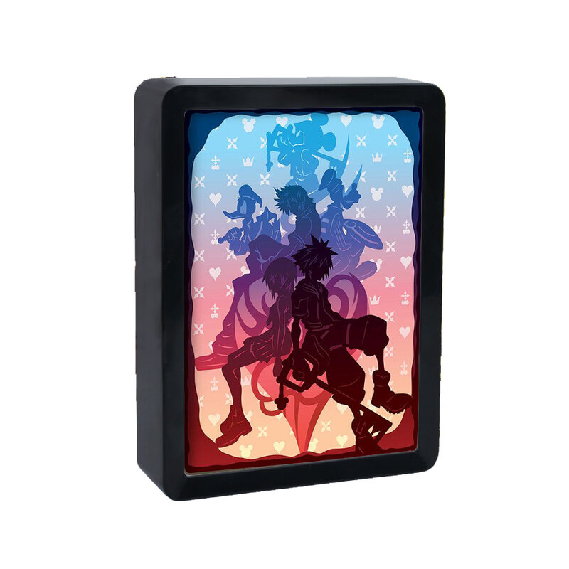 Night ไฟอะนิเมะ Lampu Kotak Kingdom Heart Shadowbox 3D กระดาษแกะสลักโคมไฟ Usb Led ไฟเด็กห้องห้องนอนข้างเตียงโคมไฟวันหยุด
