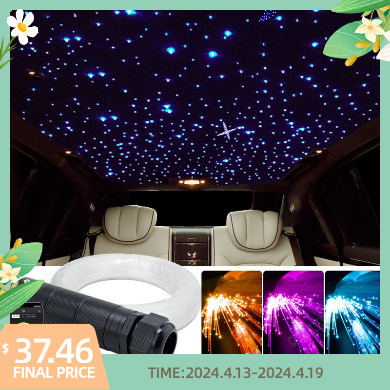 Carro Telhado Luzes Estrela, LED Fibra Óptica, Céu Estrelado, Kits De Iluminação De Fibra Óptica, App, 12V, 6W, RGBW, 100-460Pcs