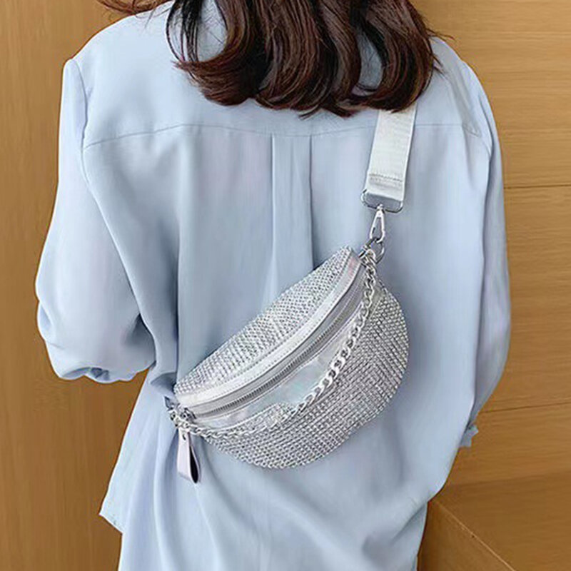 Модная женская нагрудная сумка в стиле панк, забавная блестящая дорожная Сумочка через плечо, нагрудной мешок для телефона, поясной кошелек, Женская поясная сумка
