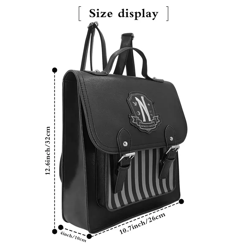 Vintage Black PU Leather Backpacks Women Casual Fashion Large Capacity Schoolbag Student Girls TV Wednesday Addams Backpack