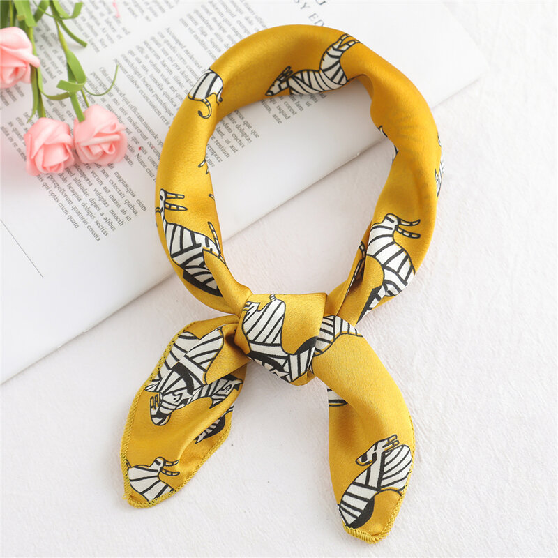Fashion print silk scarf square women small size skinny bag tie band ribbon  neck head kerchief satin smooth foulard scarves