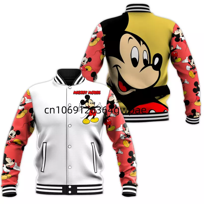 Custom Name Mickey Mouse Baseball Jacket Men's Women's Casual Sweatshirt Hip Hop Harajuku Jacket Streetwear Loose Varsity Coat