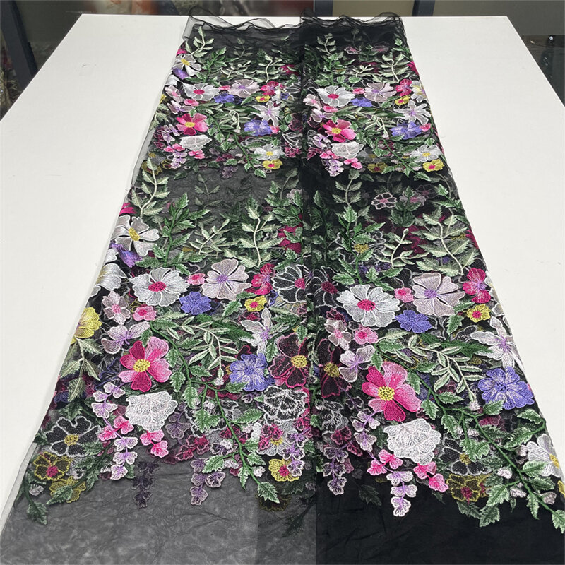 NigWin-Tissu en dentelle de tulle à fleurs 3D, tissu en dentelle de filet brodé de luxe africain pour robe de Rhen laine, 2024,1 verges, 5 verges