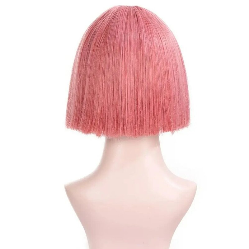 Moda damska peruki różowy krótkie proste włosy bob cosplay naturalne powietrze grzywka Cosplay peruki syntetyczne włosy codziennego użytku