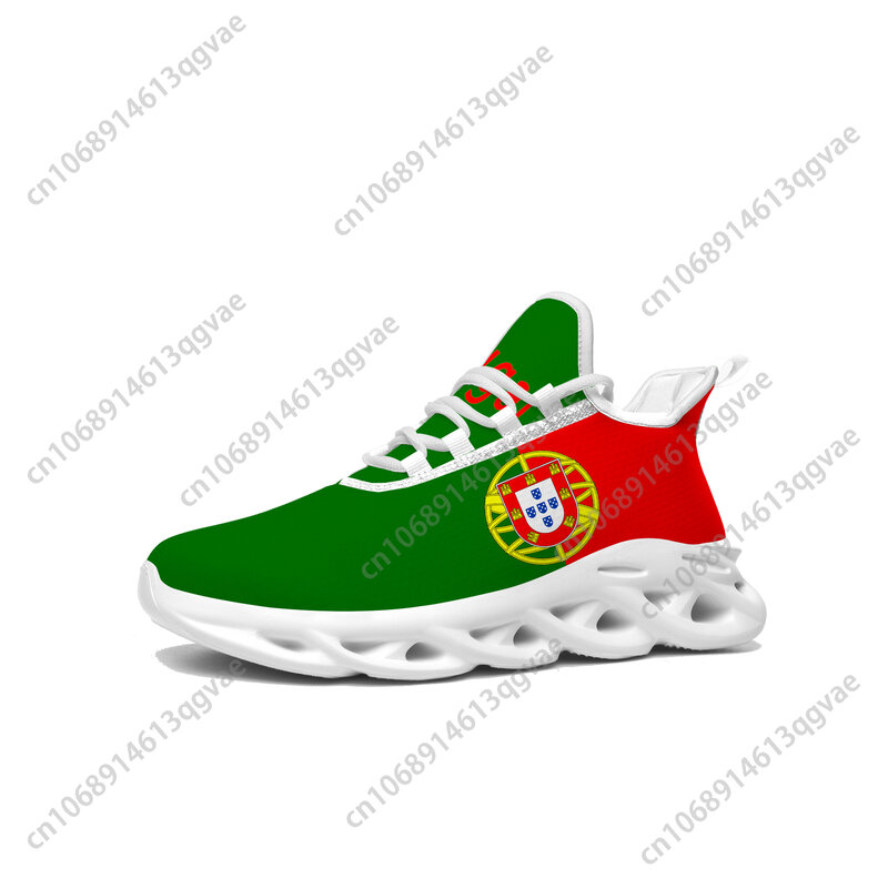 Zapatillas planas con bandera de Portugal para hombre y mujer, zapatos deportivos de alta calidad, calzado de malla con cordones, a medida, color blanco