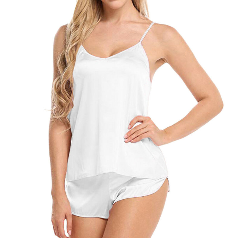 Letnia piżama zestaw dla kobiet Sexy ubrania domowe bielizna nocna Spaghetti ramiączka podkoszulek z szortami miękka bielizna