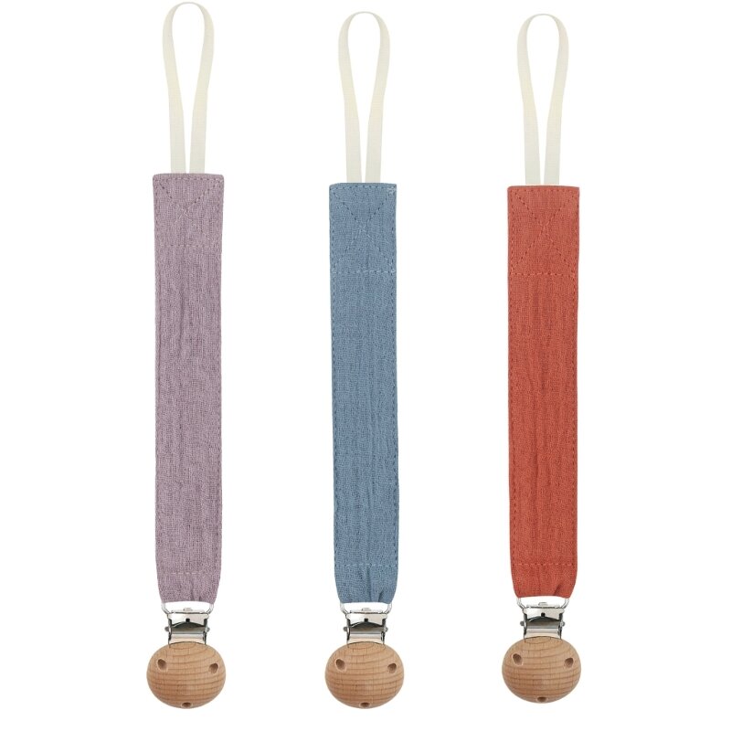 3pcs Cotton Wooden Pacifier Clip for Baby Girl Boy Soother Chain Holder Babies Newborn Teething Toy Shower Gift