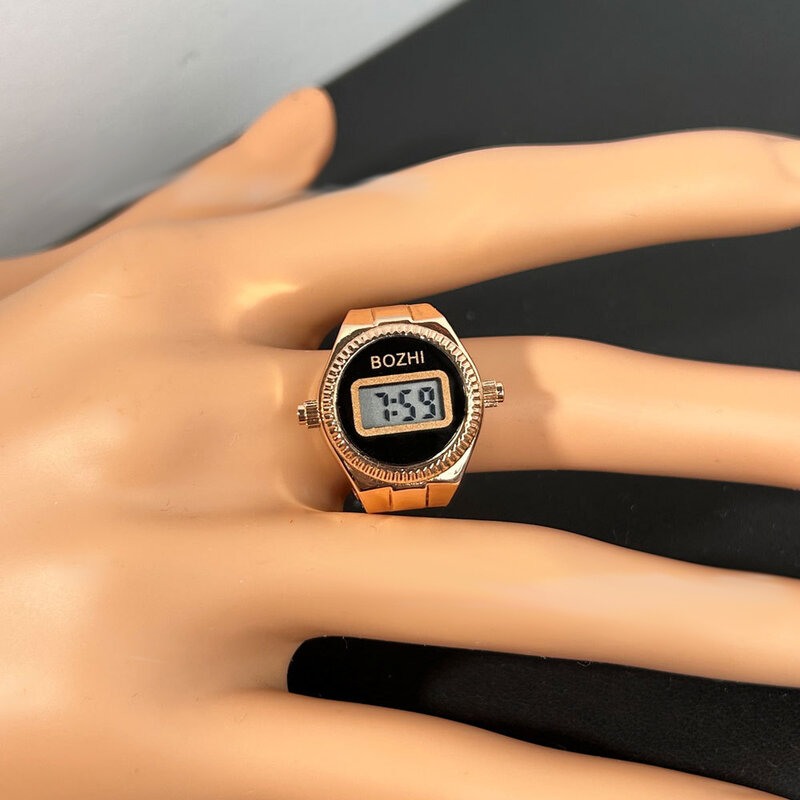 미니 탄성 스트랩 합금 커플 반지 시계, 레트로 전자 디지털 커플 시계 반지, 여성 남성 시계 선물, 신상 손가락 시계