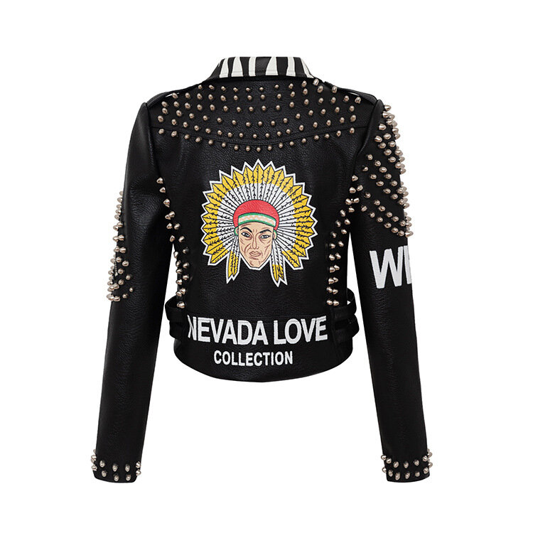 2024 New Women Party Fashion Coats Rivet Women Short jacket Biker Leopard Print Leather Clothing Punk Rock Cropped Jackets