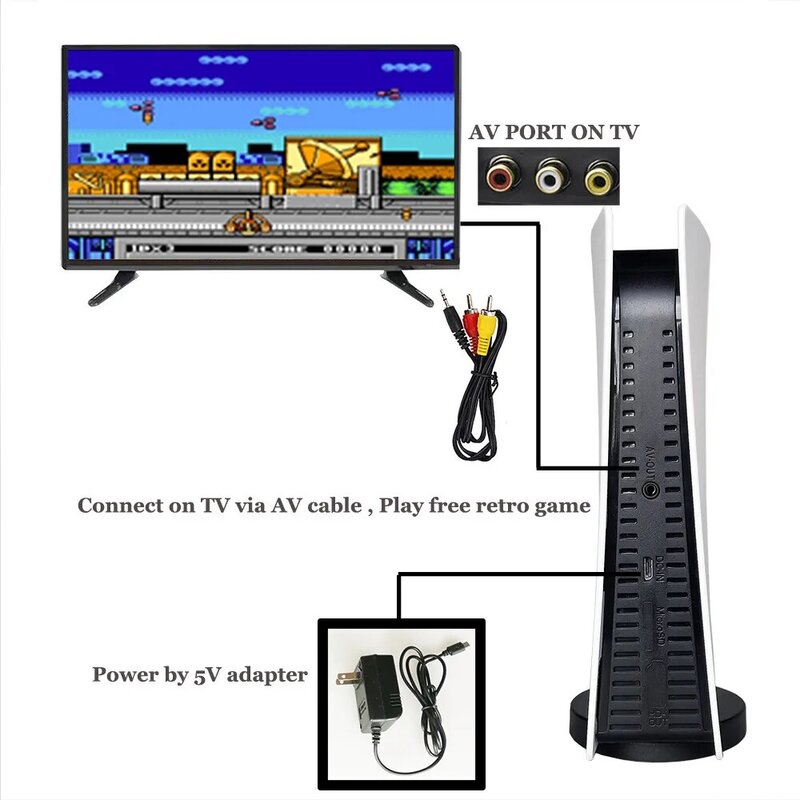 Consola de juegos e TV GS5 para niecos, reproductor de juegos portamentil con cavo USB de 8 bit, 200 juegos clapicos, salida AV