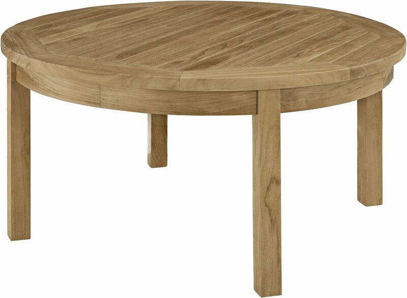 Modway Marina Premium Grade A Teak Wood Outdoor Patio Round Coffee Table in Natural