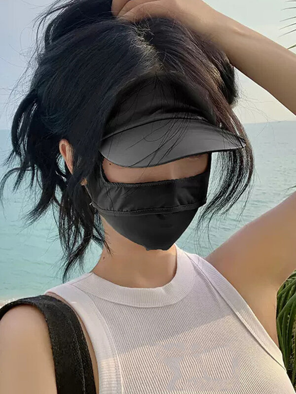 Sunscreen Mask Hat One-Piece Summer Outdoor Vinyl Anti-Ultraviolet Facekini Mask Dust Shade Summer And Fall
