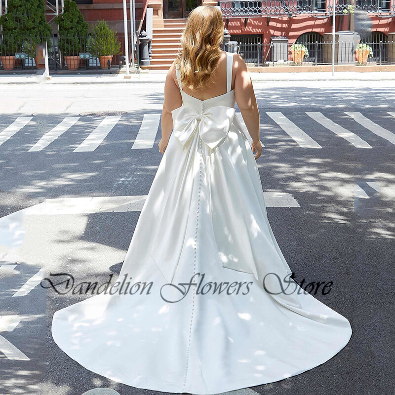 High Quality Wedding Dresses Plus Size Women V-Neck Sleeveless Bride Gown Satin A-Line Sweep Train Vestido De Roiva Plus Size