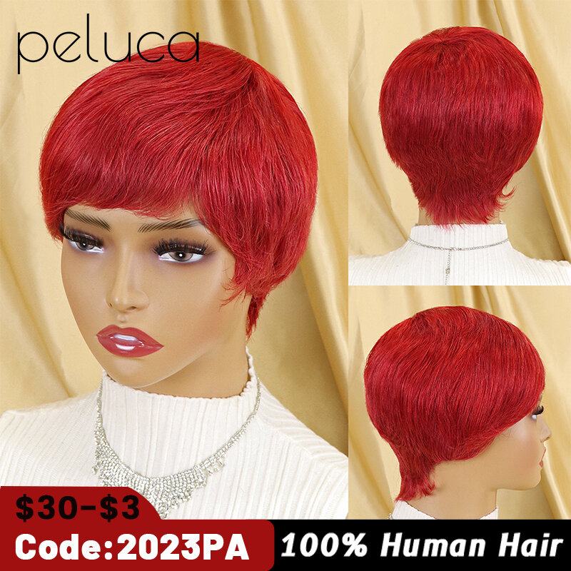 Short Bob Straight Human Wigs With Bangs Brazilian Hair Pixie Cut Wig Cheap Human Hair Wigs For Women Human Hair Cheap Glueless