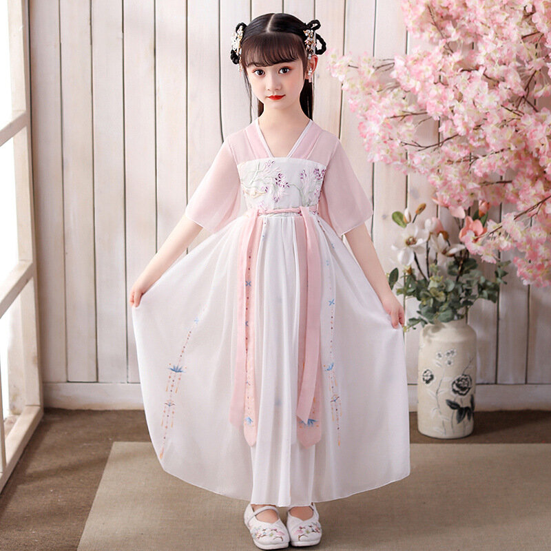 فستان هانفو التقليدي للأطفال ، على الطراز الصيني ، الصيف ، الجنية الفائقة ، بطول الصدر