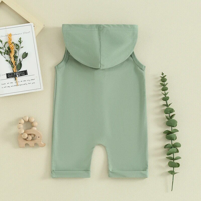 VISgogo-Pelele sin mangas para bebé, niño y niña, chaleco con capucha y bolsillo con botones, ropa de verano