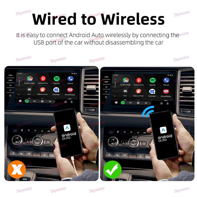 อะแดปเตอร์แอนดรอยด์แบบมีสายขนาดเล็กสำหรับรถยนต์แอนดรอยด์แบบมีสายกล่องสมาร์ทกล่อง Ai บลูทูธ Wi-Fi เชื่อมต่อแผนที่อัตโนมัติอัพเกรดใหม่