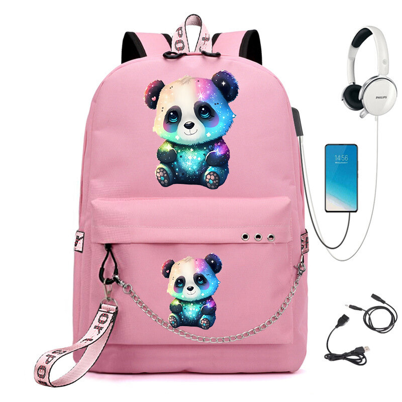 Dziewczęca plecak dla dzieci plecak szkolny dziecko nastoletnia tornister podstawowa torebka koloful Panda Anime Kawaii Bookbag