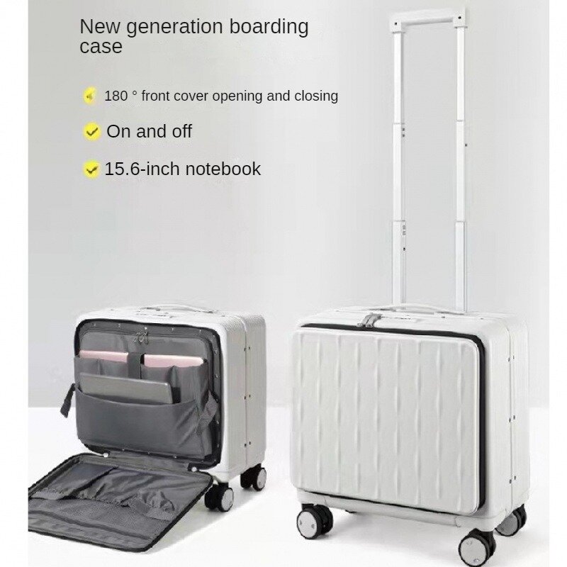 Tas koper bingkai aluminium, koper perjalanan pengikat depan, tas koper bisnis, tas troli pria dan wanita, 20 inci, koper bingkai aluminium baru
