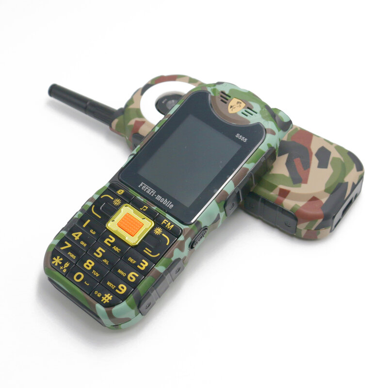 Teléfono Móvil de camuflaje GSM 2G con antena, botón grande, batería externa, antorcha, Bluetooth, 4 tarjetas SIM, teclado ruso, teléfonos móviles para ancianos