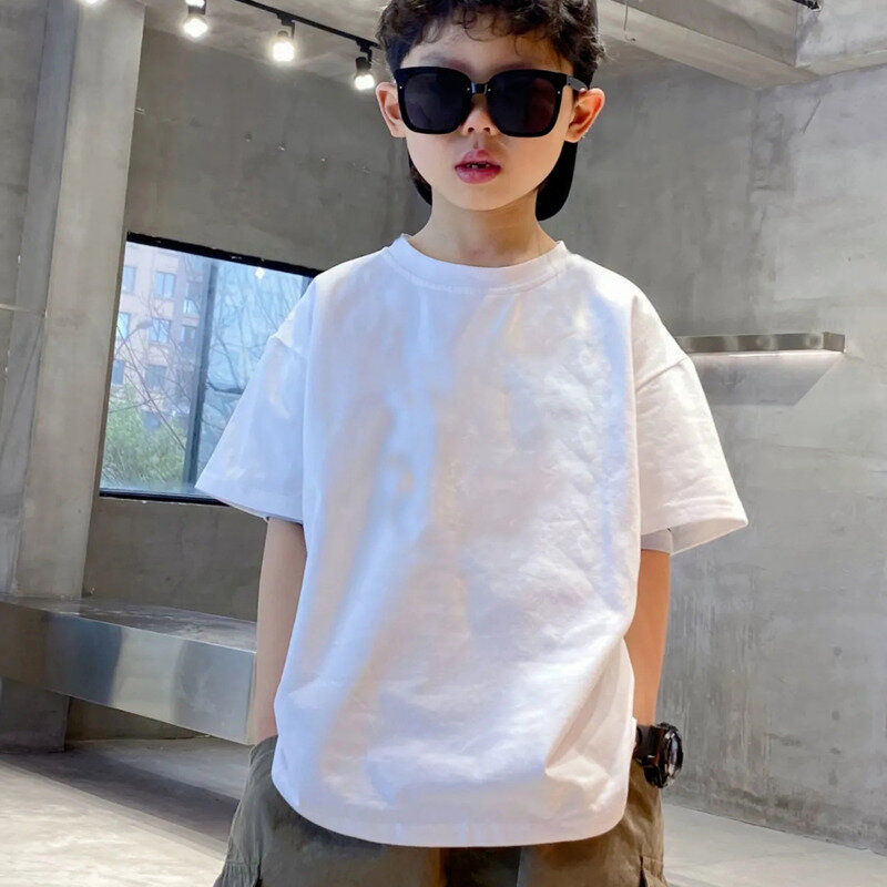 Literary Short Sleeved Simple Round Neck Lazy Trend Children's Clothing Summer Straight Tube T-shirt New Ins Fashion Trend