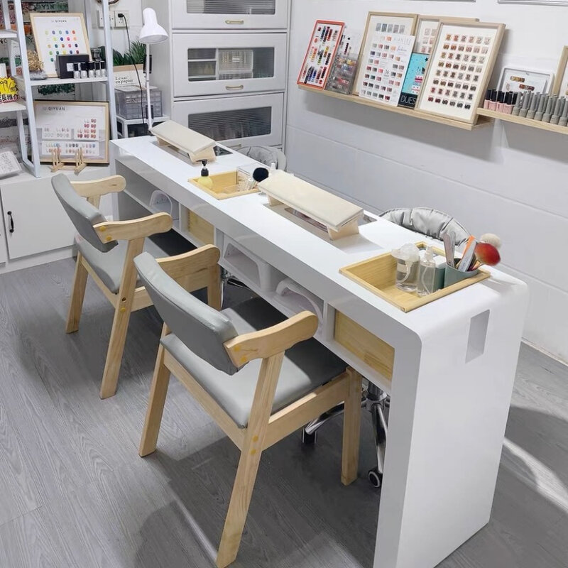 Nail Desk para Profissionais, White Wood, Design Organizador, Arte, Mesa Nórdica Moderna, Designer Estético, Móveis Nagel Tish