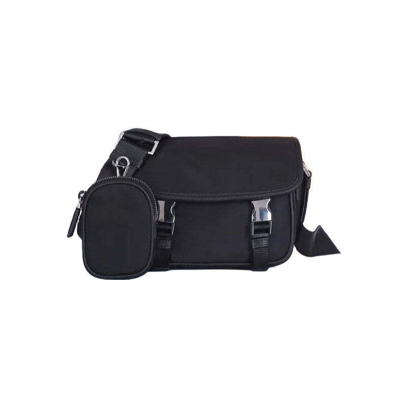 Schoolbag Casual messenger bag Black nylon waterproof shoulder bag Postman bag
