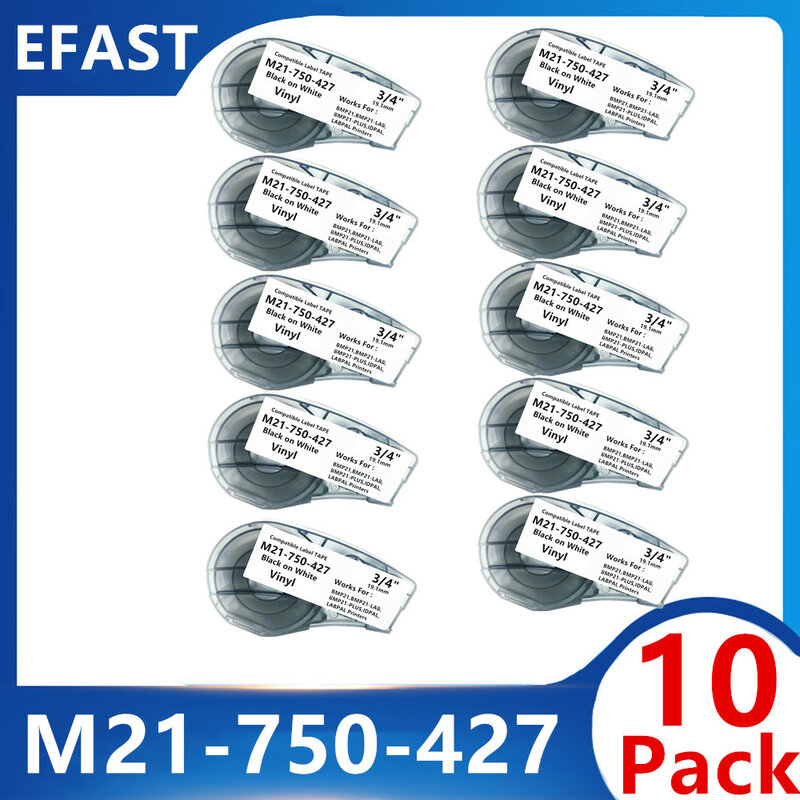 1 ~ 10PK Mesin Pelabelan Label Vinil M21 750 427 Hitam Putih Kompatibel Digunakan untuk Printer Label 19.1Mm