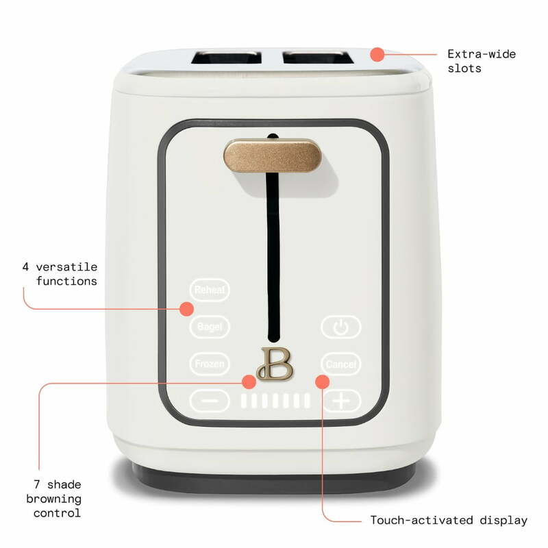 터치 활성화 디스플레이가 있는 아름다운 2 슬라이스 토스터기, 흰색 아이싱, 터치 활성화 디스플레이가 있는 아름다운 2 슬라이스 토스터기
