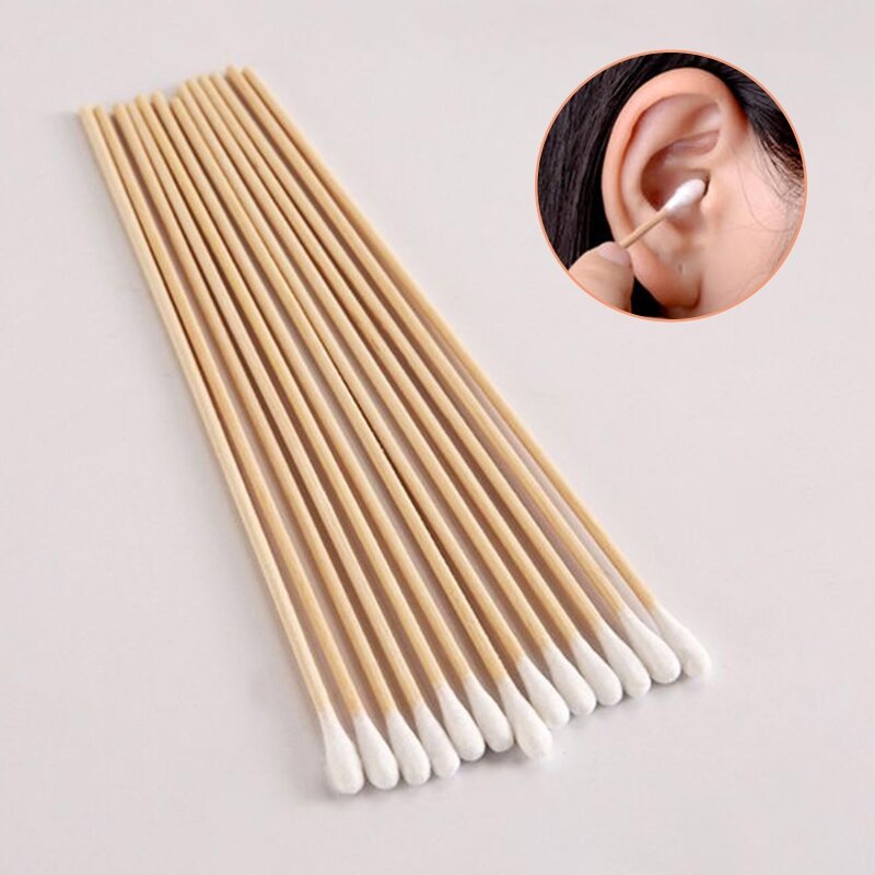 100/200Pcs 6 Inch Long Wooden Handle Cotton Swabs Cleaning Sticks Applicator