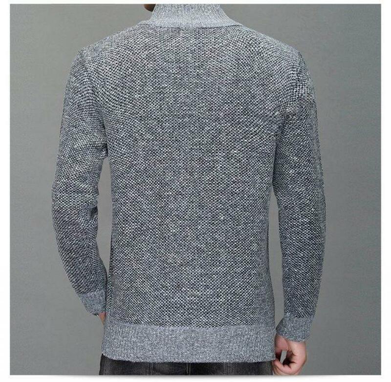 2023 Autumn Winter Men's Solid Color Half Zipper Sweater Cardigan Coat Plush Thickened Knitted Shirt Casual Slim Fit Pullover
