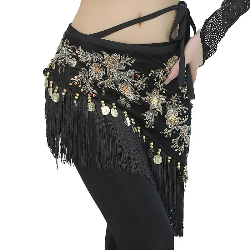Sciarpa dell'anca di danza del ventre con motivo a ricamo orientale per le donne abiti da ballo esotici decorazione sciarpa di danza del ventre